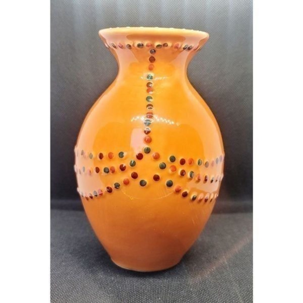 Orange vase w/moriage design - 6"